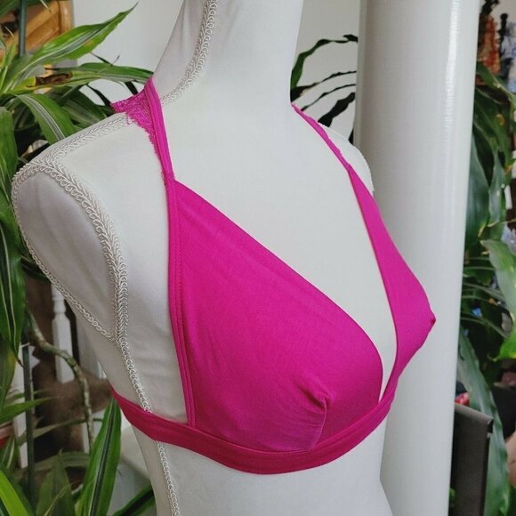 Dreamgirl Lingerie Bralette Hot Pink Magenta Size Medium NWT Lace T-Back - Picture 2 of 8